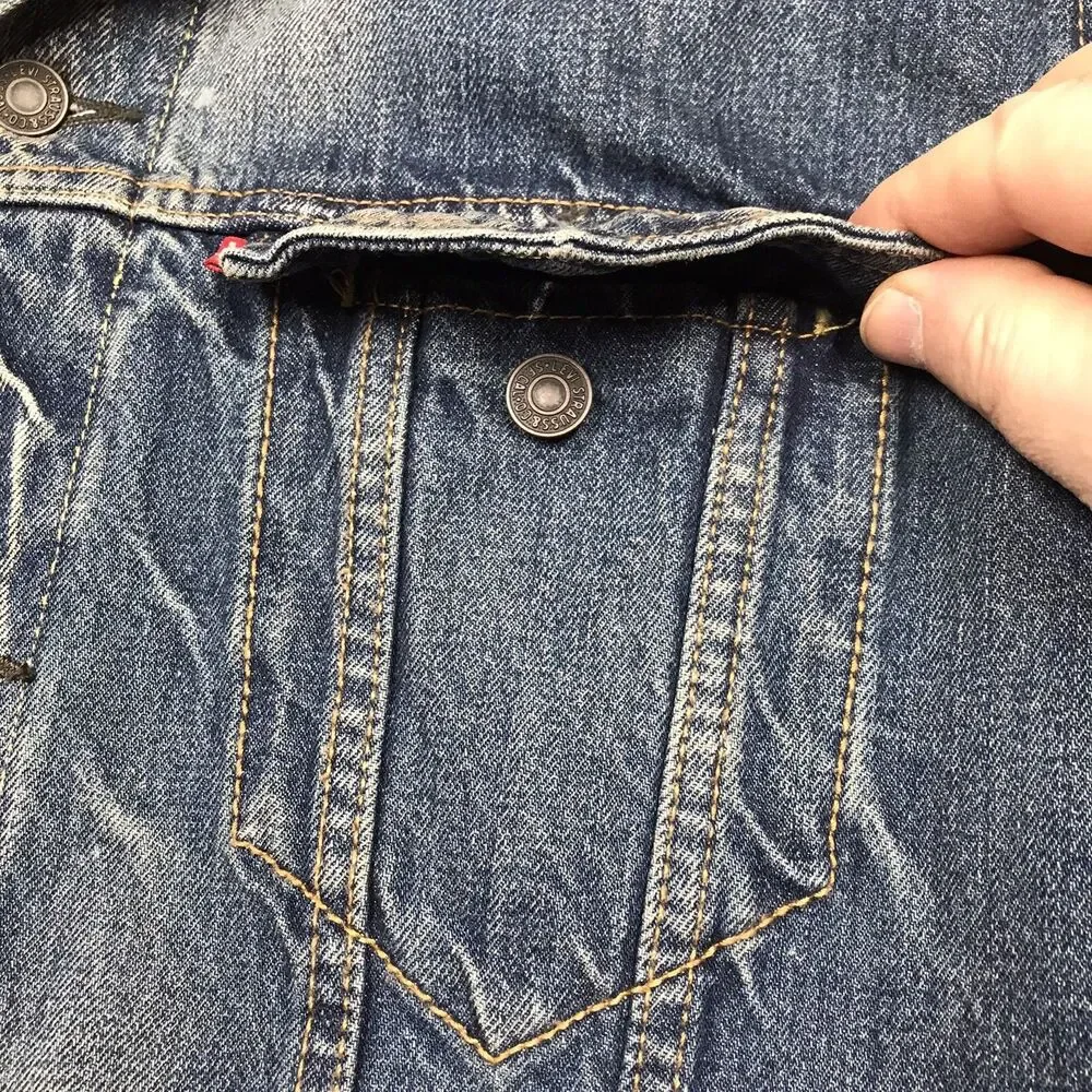 LEVIS Denim Trucker Jacket Men 2XL Faded Distressed Outdoor Red Tab 72334 - Picture 8 of 16